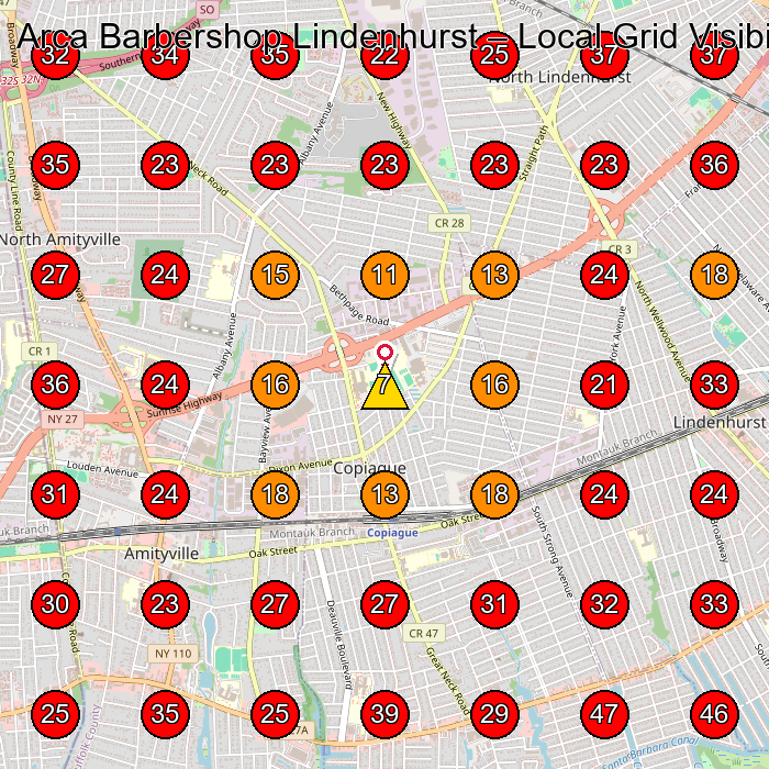Arca Barbershop Lindenhurst GeoGrid visibility map for Barber Shop in Lindenhurst
